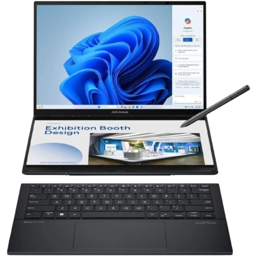 ASUS Zenbook Duo UX8406CA-PS99T – Intel® Core™ Ultra 9 Processor 285H 2.9 GHz (24MB Cache, up to 5.4 GHz, 16 cores, 16 Threads), 14” OLED 3K 120Hz Touchscreen, 32GB LPDDR5X (on board) RAM, 1TB M.2 NVMe™ PCIe® 4.0 SSD, , Windows 11 Home. GRAY