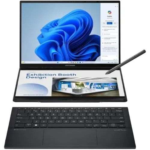ASUS Zenbook Duo UX8406CA-PS99T – Intel® Core™ Ultra 9 Processor 285H 2.9 GHz (24MB Cache, up to 5.4 GHz, 16 cores, 16 Threads), 14” OLED 3K 120Hz Touchscreen, 32GB LPDDR5X (on board) RAM, 1TB M.2 NVMe™ PCIe® 4.0 SSD, , Windows 11 Home. GRAY